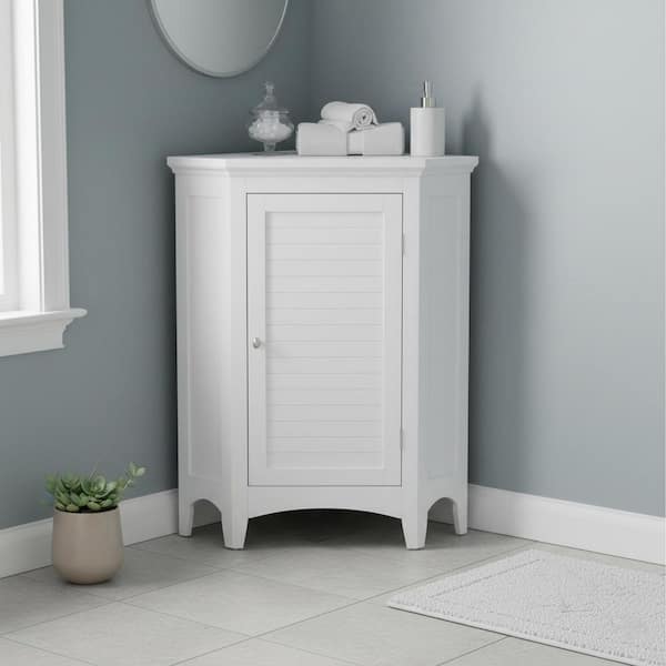 Glancy 17 in. D x 32 in. H x 24.75 in. W Freestanding Corner Bathroom Floor Storage Linen Cabinet in White