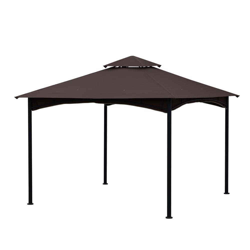 11 ft. x 11 ft. Brown Outdoor Patio Steel Gazebo Canopy with Double Roof