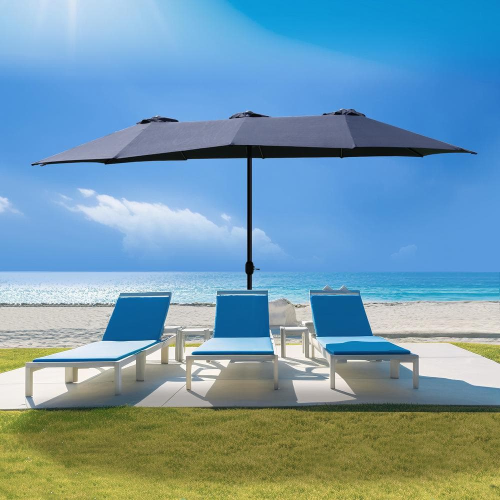 15ft Dark Blue Water Resistant Double-Sided Patio Umbrella