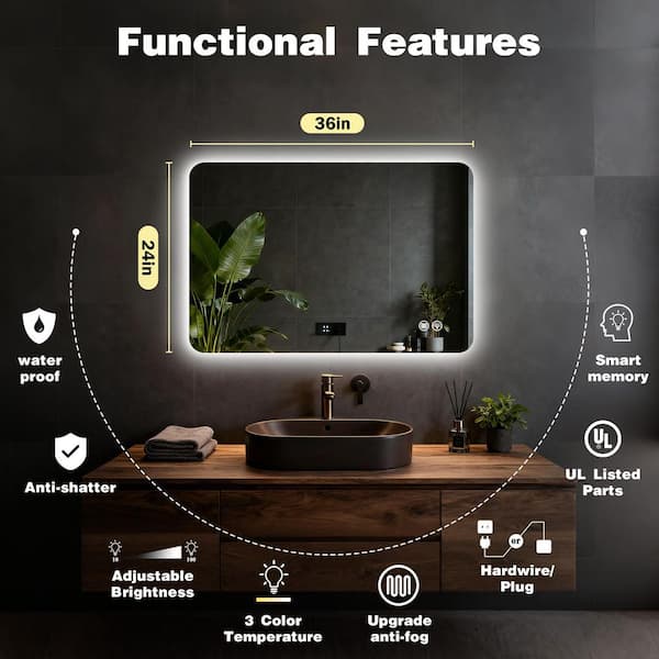 Sxiawe 23.9 in. W x 35.9 in. H Rectangular Frameless LED