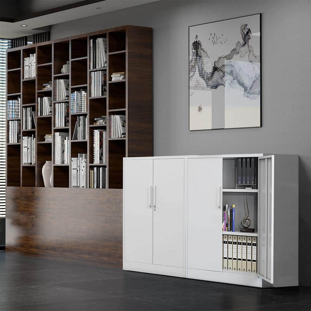 White Lockable Freestanding Office Cabinet with Adjustable Shelving