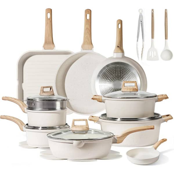 22-Piece Nonstick White Granite Cookware Set Induction Compatible Die-Cast Aluminum Pots Saucepans Grill Pan