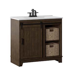 36 in. W x 18.13 in. D x 34 in. H Single Bath Vanity in Saw Cut Espresso with White China Sliding Barn Door