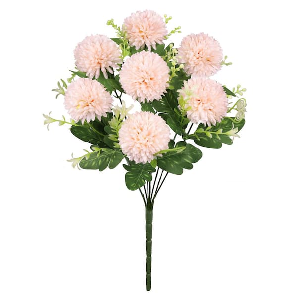LIVING LUXURY 16 in. Pink Peach Artificial Pom Mum Flower Stem Bush Bouquet Set of 3