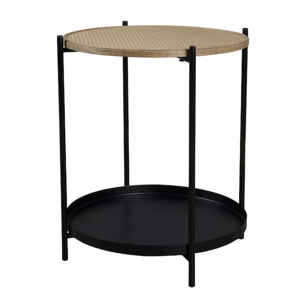 Unbranded 15.94 in. Black Round MDF Wood End Table with Disc