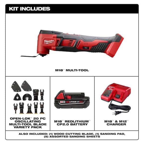 M18 18V Oscillating Multi-Tool Kit w/ 2Ah Battery, Charger with 20-Pc OMT Blade Kit