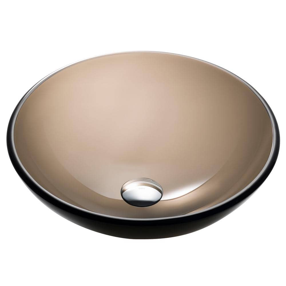 14-Inch Round Brown Glass Vessel Bathroom Sink