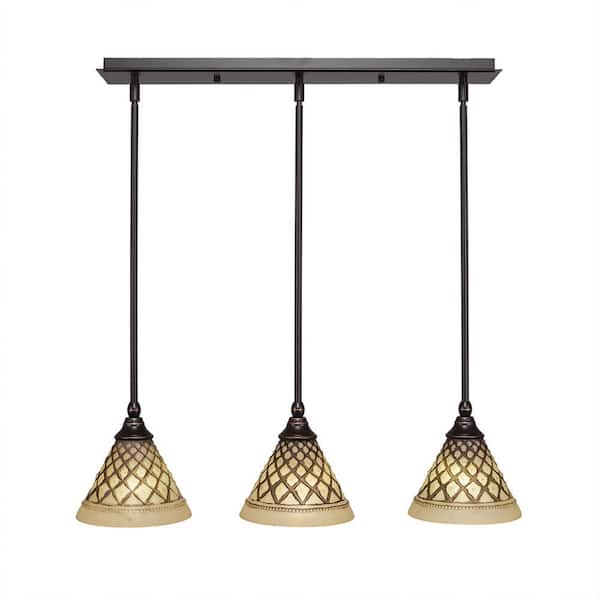 Unbranded Livingston 100-Watt 3 Light Dark Granite Linear Pendant Light with 7 in. Chocolate Icing Glass Shades No Bulbs Included