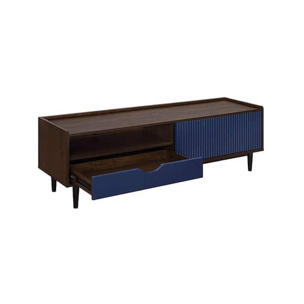 Manhattan Comfort Duane Dark Brown and Navy Blue Mid-Century