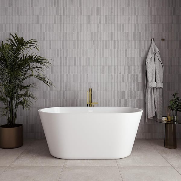 Streamline 54 in. x 29 in. Acrylic Freestanding Soaking Bathtub in Glossy White with Polished Brass Drain