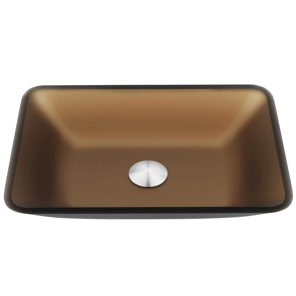 VIGO Matte Shell Sottile Amber Glass 18 in. L x 13 in. W x 4 in. H Rectangular Vessel Bathroom Sink, MatteShell Amber -  VG07091