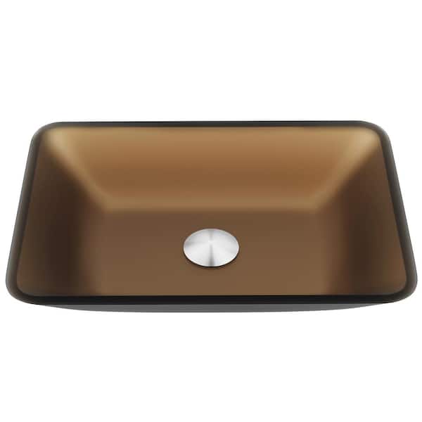 VIGO Matte Shell Sottile Amber Glass 18 in. L x 13 in. W x 4 in. H Rectangular Vessel Bathroom Sink