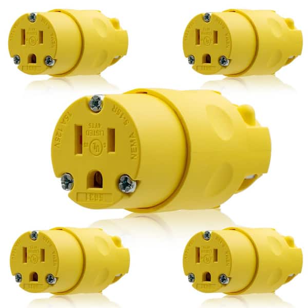 15 Amp 125-Volt NEMA 5-15R 2 Pole 3 Wire Grounding Straight Blade Connector, Yellow (5-Pack)