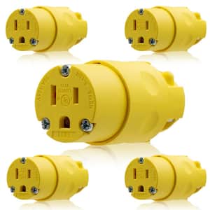 15 Amp 125-Volt NEMA 5-15R 2 Pole 3 Wire Grounding Straight Blade Connector, Yellow (5-Pack)