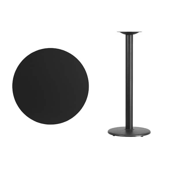 Flash Furniture 30 in. Round Black Laminate Table Top with 18 in. Round Bar Height Table Base