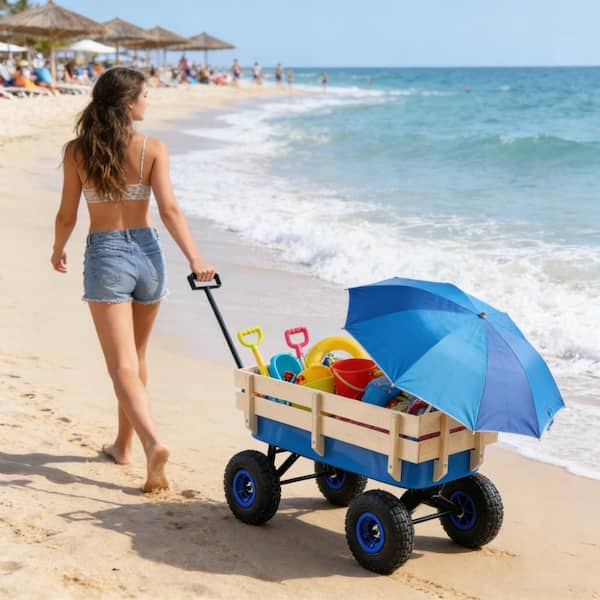 3 cu. ft. Blue All-Terrain Steel Utility Wagon Garden Cart with