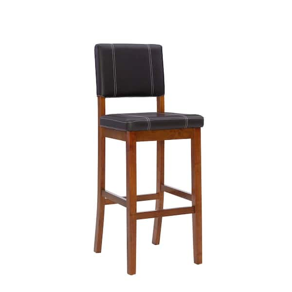 Linon Home Decor Milano 30.5 in. Brown High Back Wood Bar Stool with Faux Leather Seat