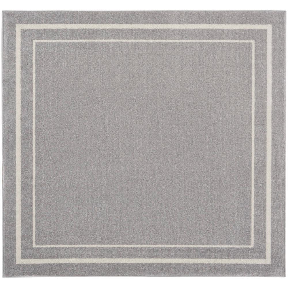 Grey and Ivory Square Reversible Indoor Outdoor Rug