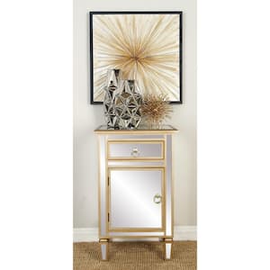 19 in. W Beige Glass Mirrored 1 Drawer and 1 Door Cabinet