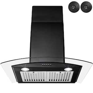 30 in. Convertible Wall Mount Range Hood in Black Painted Stainless Steel with Tempered Glass and Carbon Filters