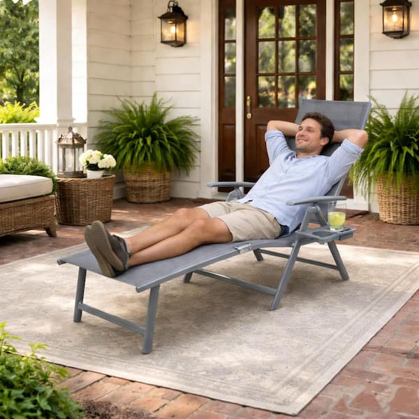 KOZYARD Cozy Gray Adjustable Foldable Reclining Aluminum Outdoor