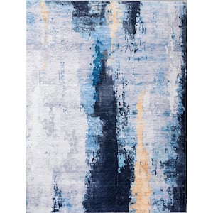 Multi-Colored 6.6 ft. x 9.8 ft. Abstract Design Gray Blue Yellow Machine Washable Super Soft Area Rug