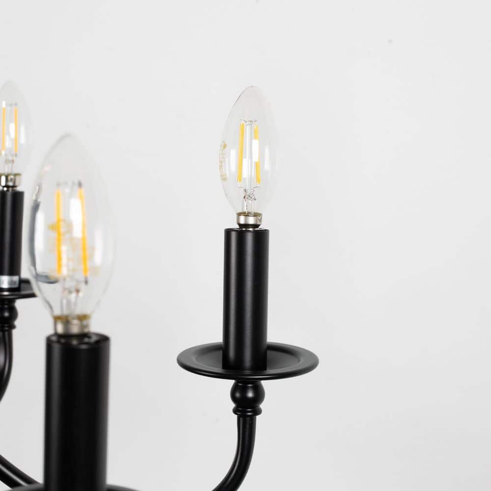 Black Metal 6-Light Candle Chandelier with Adjustable Chain