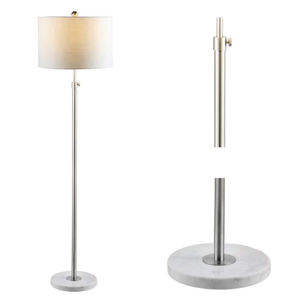June 66" Chrome Arc Adjustable LED Floor Lamp with White Linen Shade