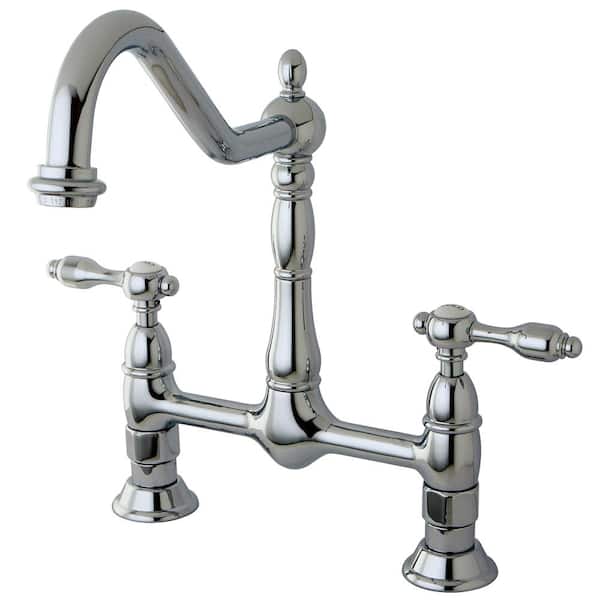 Kingston Brass Victorian 2-Handle Bridge Kitchen Faucet with Lever Handle in Chrome