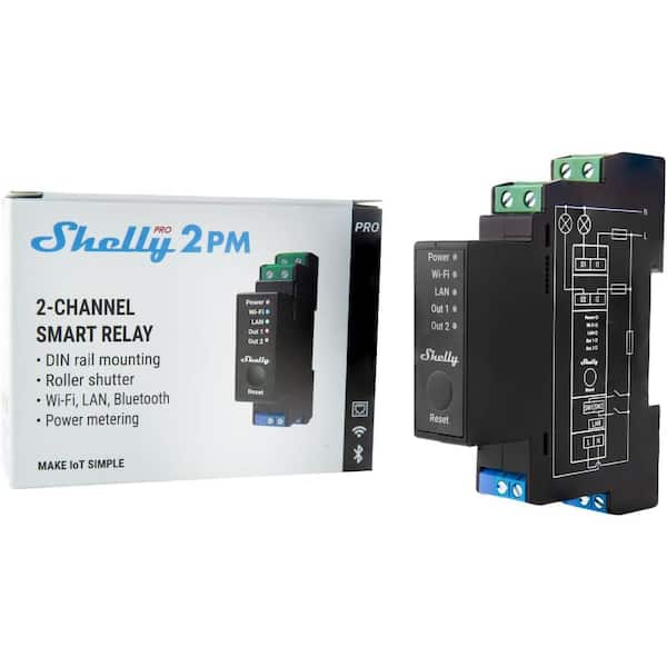 Shelly Pro 2PM, Wi-Fi, LAN and Bluetooth 2 Channel Smart Relay, Home and  Facility Automation Shelly Pro 2PM (1) - The Home Depot