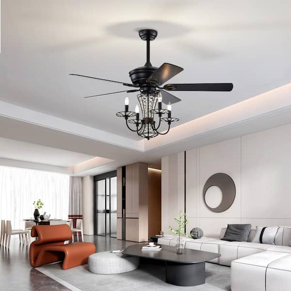 52 in. Indoor Matte Black Ceiling Fan with Remote Control