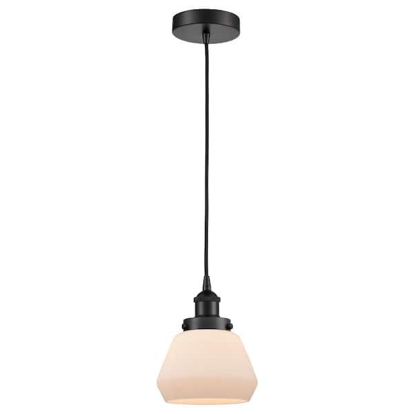 Innovations Fulton 60-Watt 1-Light Matte Black Standard Mini Pendant Light with Matte White Glass, No Bulbs Included