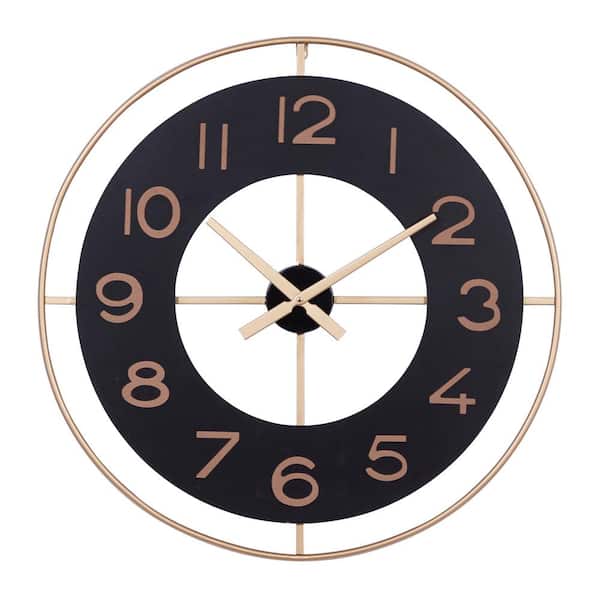 Litton Lane 28 in. x 28 in. Gold Metal Wall Clock with Gold accents