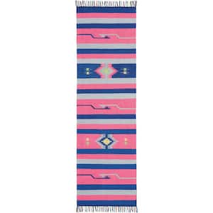 Baja Pink/Blue 2 ft. x 8 ft. Tribal Transitional Runner Area Rug