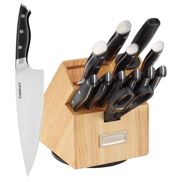 Unbranded 15-Piece Stainless Steel Knife Set with Rotating Swivel Block, Full Tang, Chef's Knives, Black