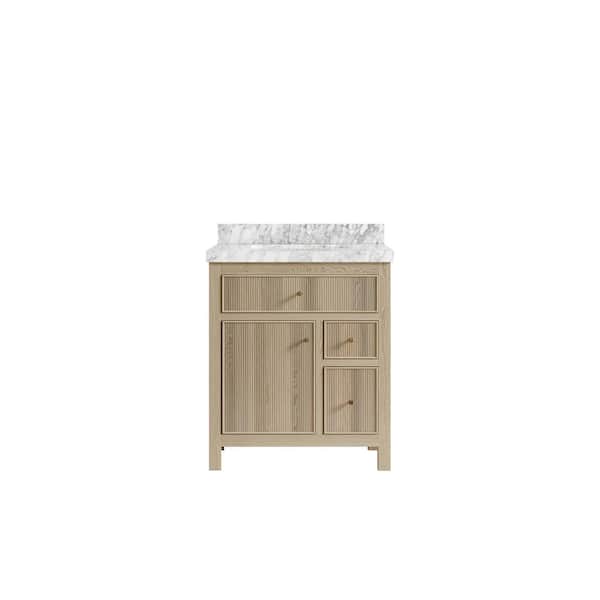Willow Collections Sonoma Oak 30 in. W x 22 in. D x 36 in. H Bath Vanity in White Oak with 2" Carrara Marble Top