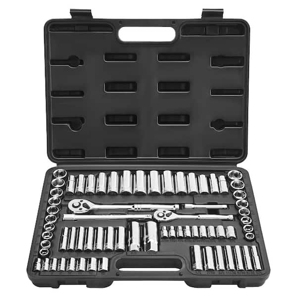 Socket and Ratchet Set, SAE/Metric, Mechanic Tool Kit with Accessories, CR-V Steel for Auto Repair