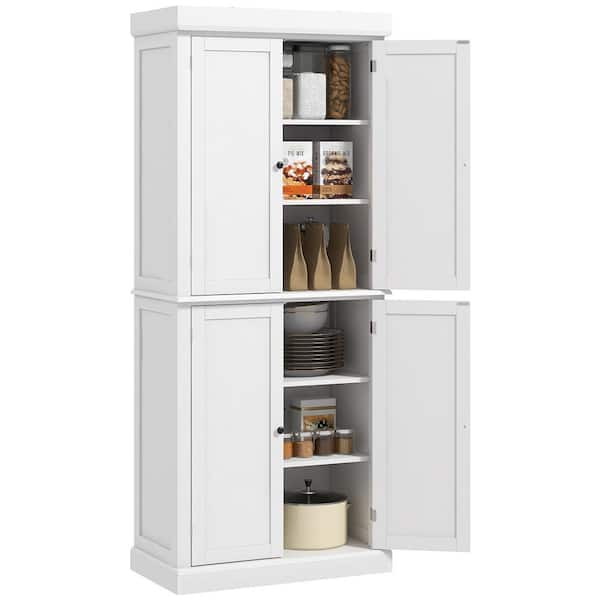 72.5 in. Wood Pantry Organizer with 4 Doors and Adjustable Shelves in White