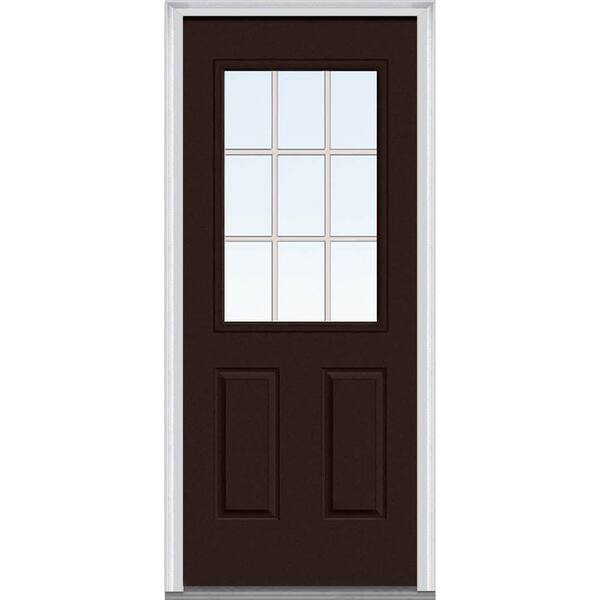 MMI Door 32 in. x 80 in. Grilles Between Glass Right-Hand Inswing 1/2-Lite Clear 2-Panel Painted Steel Prehung Front Door