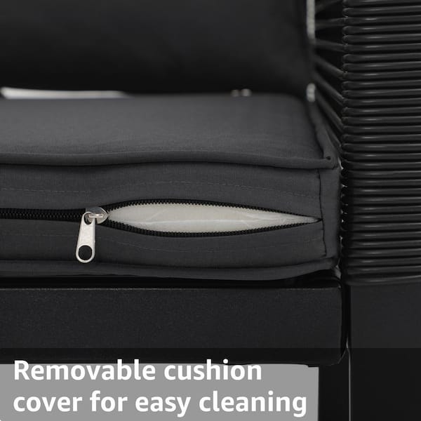 OC Orange Casual Black 4-Piece Rattan Outdoor Patio Conversation Set with Dark Grey Cushion