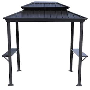 6 ft. x 8 ft. Dark Gray BBQ Hardtop Grill Gazebo, Outdoor Barbecue Gazebo with Double Galvanized Metal Roof