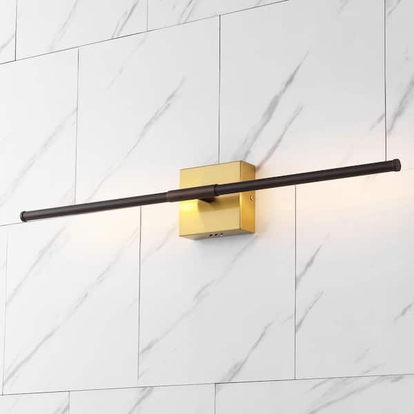 JONATHAN Y Makena 28 in. Dimmable Integrated LED Modern Metal Wall Sconce, Oil Rubbed Bronze/Brass Gold