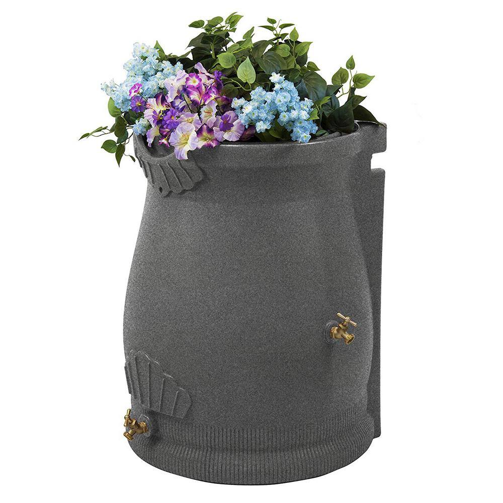 Light Granite 50 Gallon Plastic Rain Barrel with Planter
