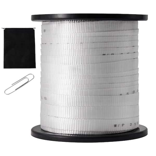 Polyester Pull Tape, 3/4 in. x 318 ft. Flat Rope, 2500 lbs. Capacity, for Packaging, Gardening, Electrical Work, White