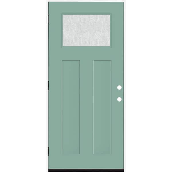 Steves & Sons Legacy 36 in. x 80 in. 1/4 Toplite Rain Glass RHOS Primed Quarry Finish Fiberglass Prehung Front Door