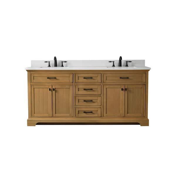Milano 72 in Double Sink Oak Bath Vanity with White QuartzTop (Assembled)