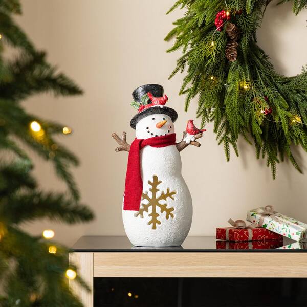 Glitzhome 15 in. H Christmas Lighted Resin Snowman Table Decor