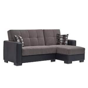Basics Collection Dark Gray/Black Convertible L-Shaped Sofa Bed Sectional With Reversible Chaise 3-Seater With Storage