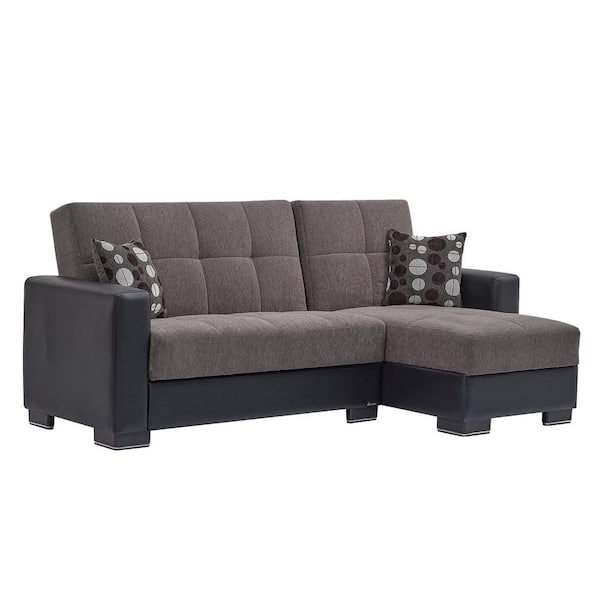 Ottomanson Basics Collection Dark Gray/Black Convertible L-Shaped Sofa Bed Sectional With Reversible Chaise 3-Seater With Storage