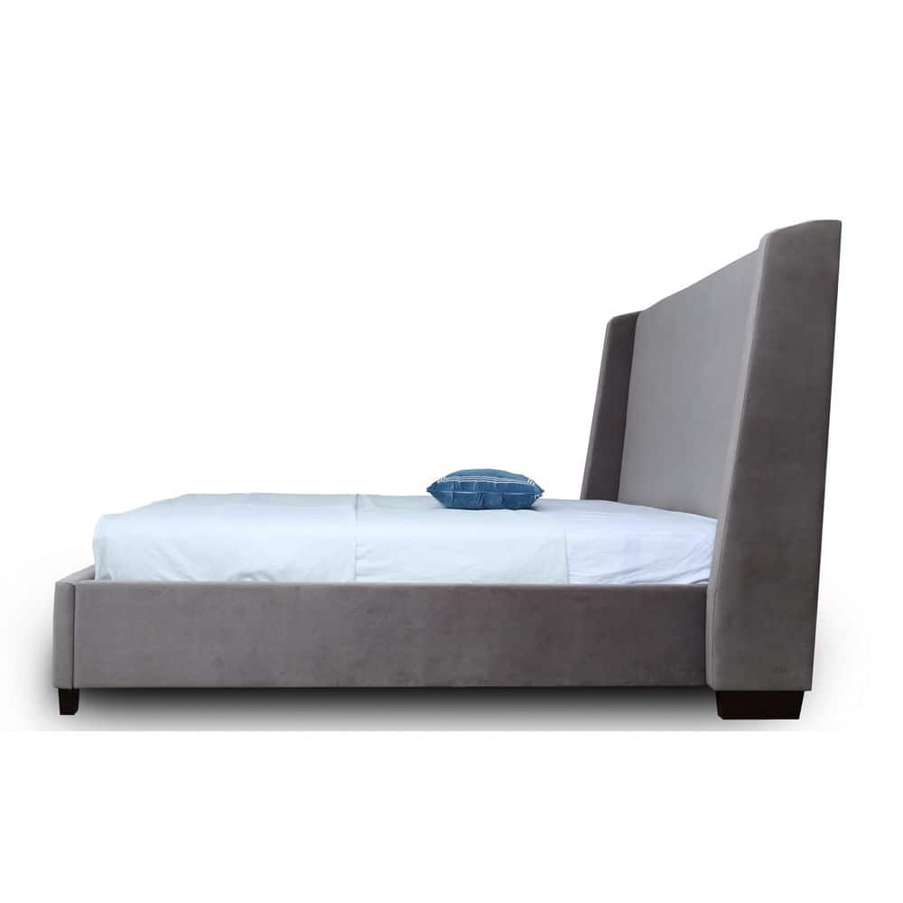 Queen Velvet Upholstered Wood Frame Bed with Slats